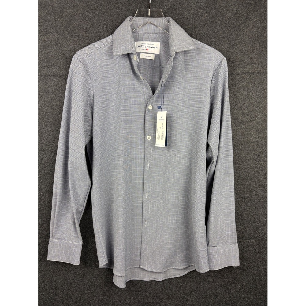 Mizzen+Main Leeward Bennet Dress Shirt Blue Glen Plaid Mens S Trim Fit NWT